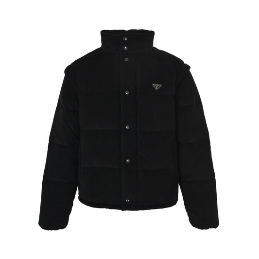 Prada 25Fw triangle logo detachable corduroy stand collar down jacket
