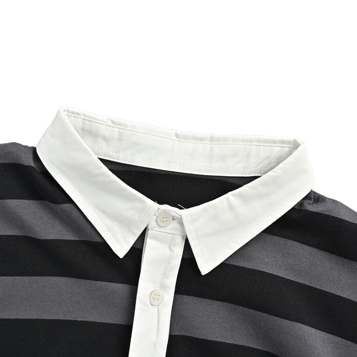 JUUNJ minimalist style striped patchwork embroidered logo lapel Polo short sleeves