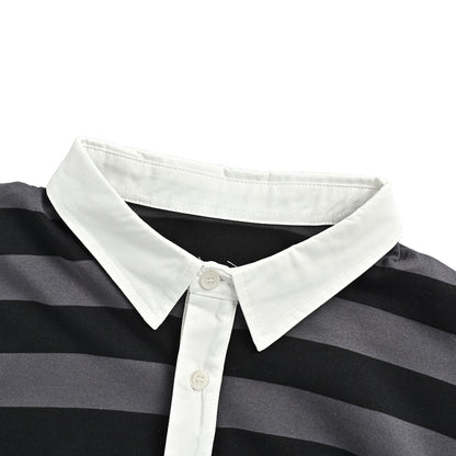 JUUNJ minimalist style striped patchwork embroidered logo lapel Polo short sleeves