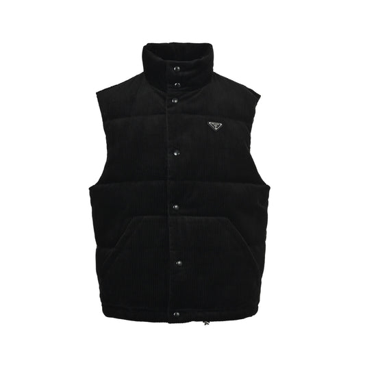 Prada triangle corduroy down vest (navy blue)