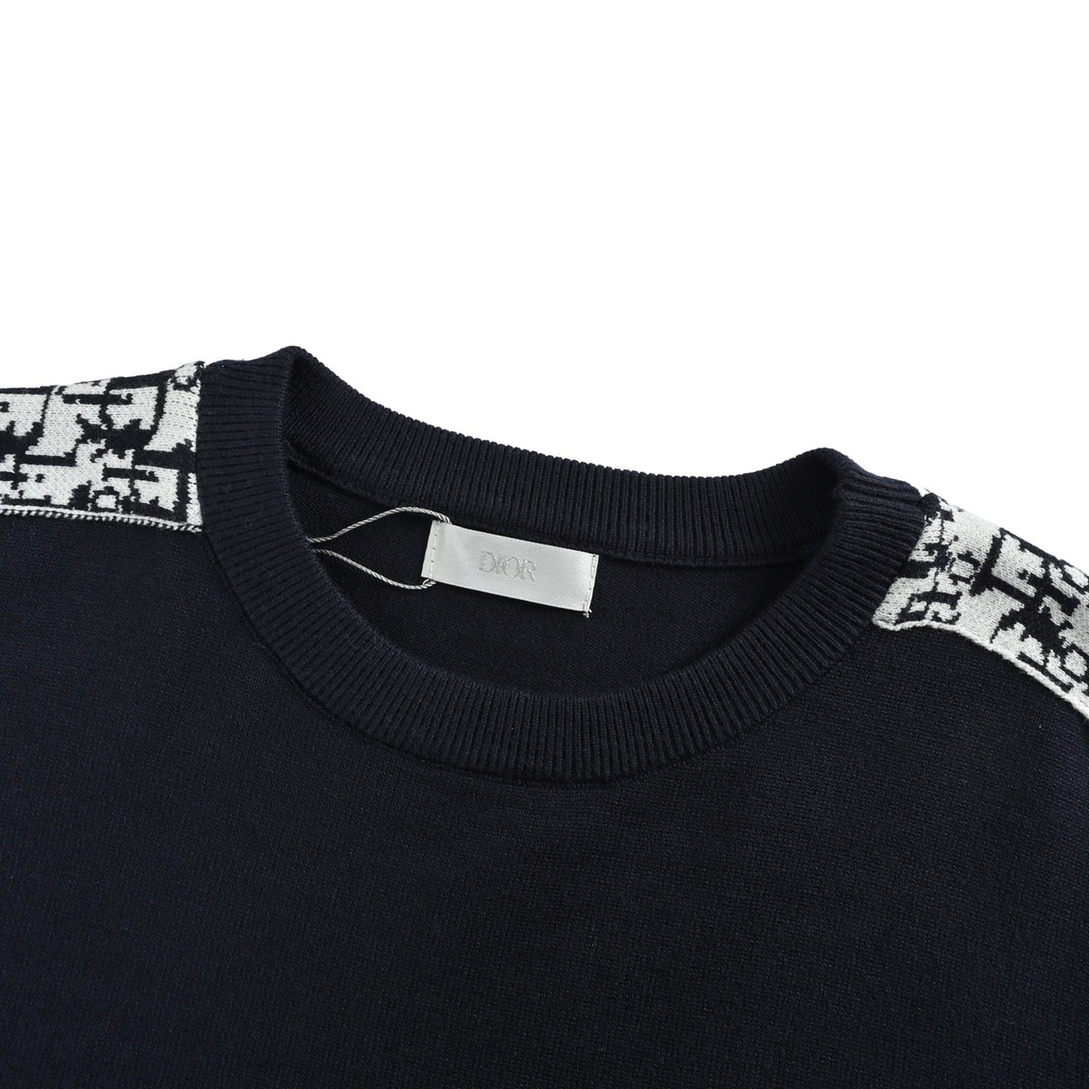 Dior shoulder sleeves jacquard webbing patchwork crew neck sweater