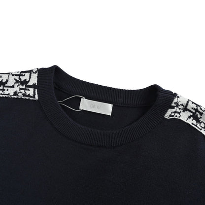 Dior shoulder sleeves jacquard webbing patchwork crew neck sweater