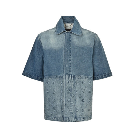 Louis Vuitton presbyopic embossed denim short-sleeved shirt