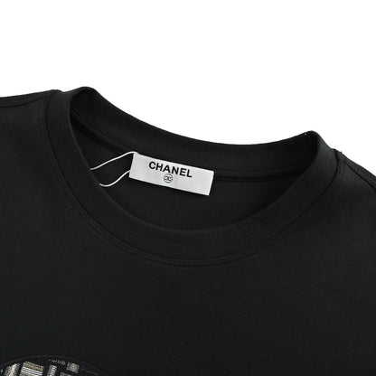 Chanel 25Fw brocade double C patch embroidered long-sleeved T-shirt