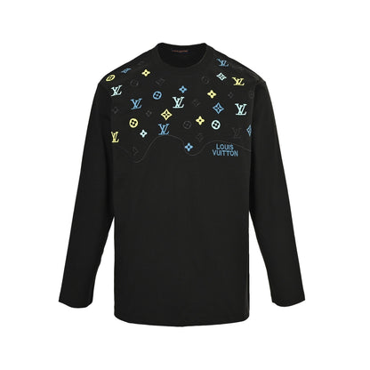 Louis Vuitton 25Fw colorful presbyopic logo embroidered long-sleeved T-shirt