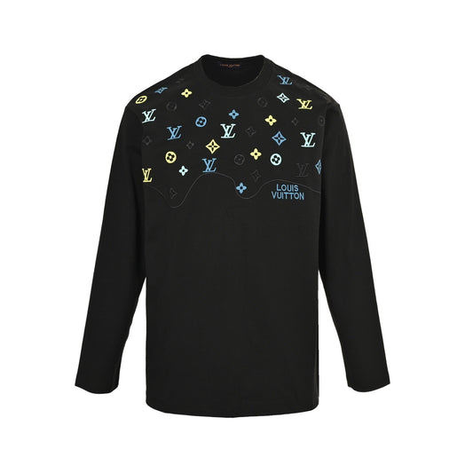 Louis Vuitton 25Fw colorful presbyopic logo embroidered long-sleeved T-shirt