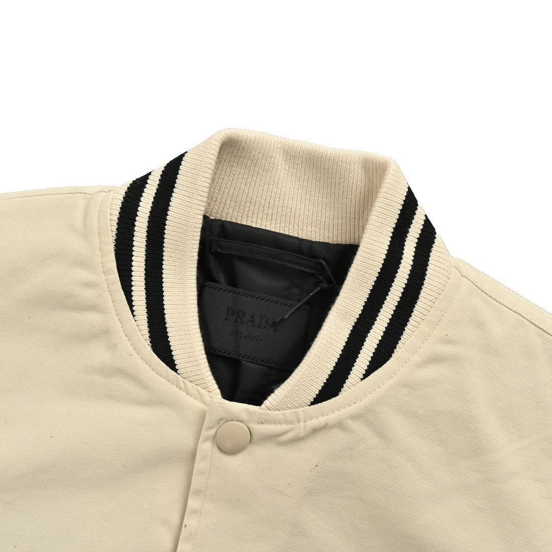 Prada 24Fw chest P letter patch medal baseball jacket
