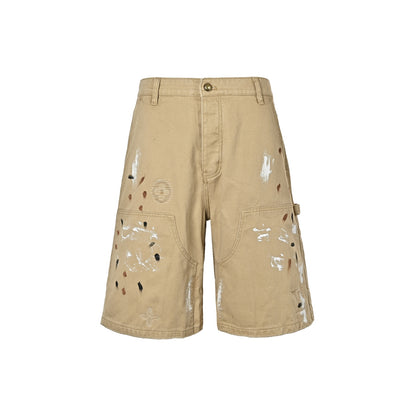 Louis Vuitton graffiti embroidered washed cargo denim shorts