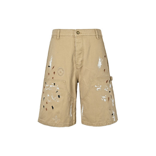 Louis Vuitton graffiti embroidered washed cargo denim shorts