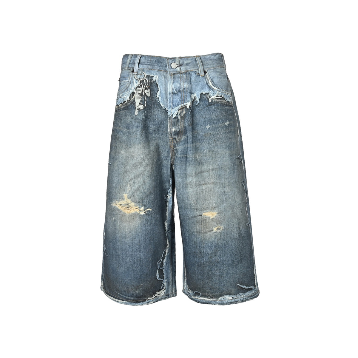 Acne Studios trompe l'oeil print dyed distressed cropped denim shorts