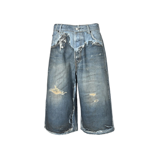 Acne Studios trompe l'oeil print dyed distressed cropped denim shorts