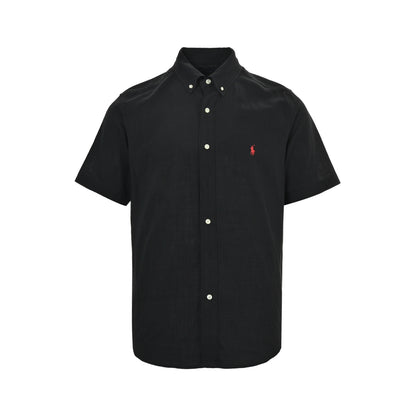 Ralph Lauren small label war horse embroidered linen short-sleeved shirt