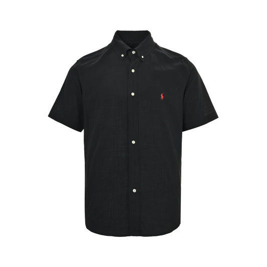 Ralph Lauren small label war horse embroidered linen short-sleeved shirt