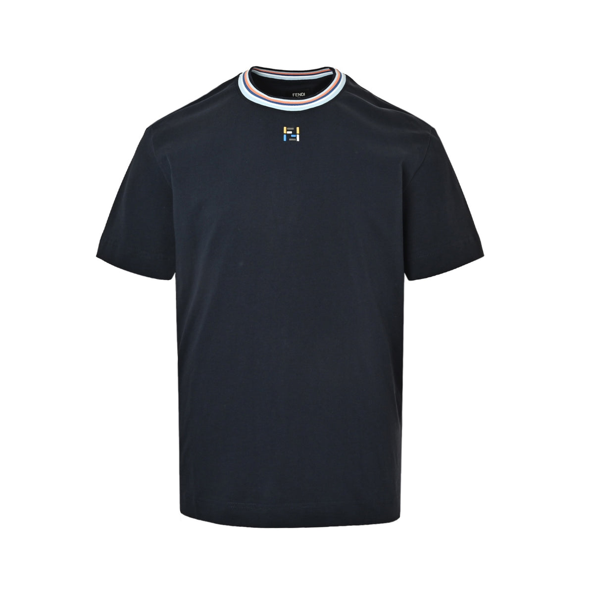 Fendi color stripe collar FF letter embroidered short sleeves