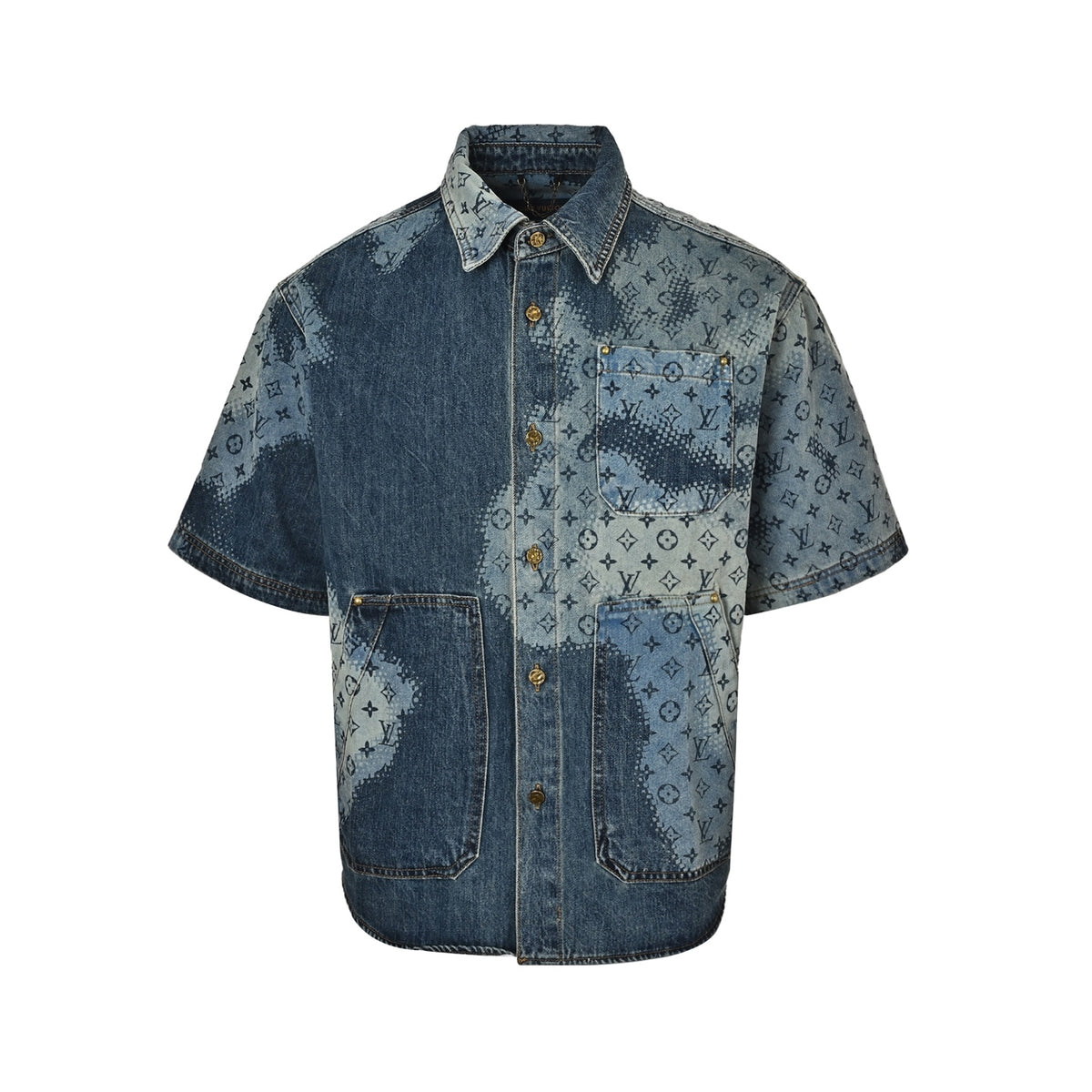 Louis Vuitton pixel stitching denim short-sleeved shirt