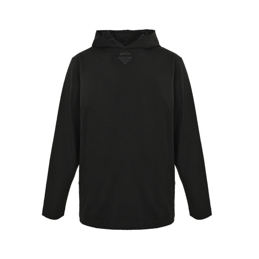 Prada collared cotton loose hooded sweatshirt