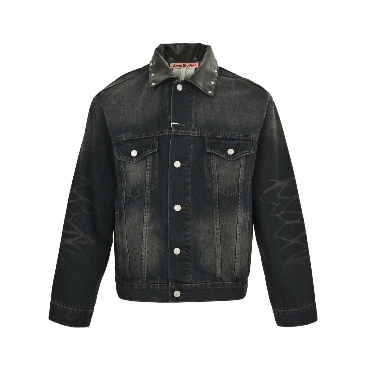 Acne Studios 25Fw embroidered monogram logo leather collar washed denim jacket
