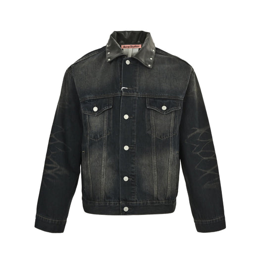 Acne Studios 25Fw embroidered monogram logo leather collar washed denim jacket