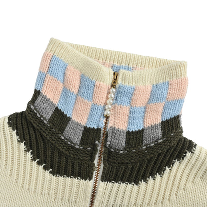 Louis Vuitton plaid collar knitted zipper jacket