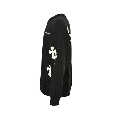 Chrome Hearts/Chrome Heart 25Fw leather label cross patch embroidered round neck sweatshirt