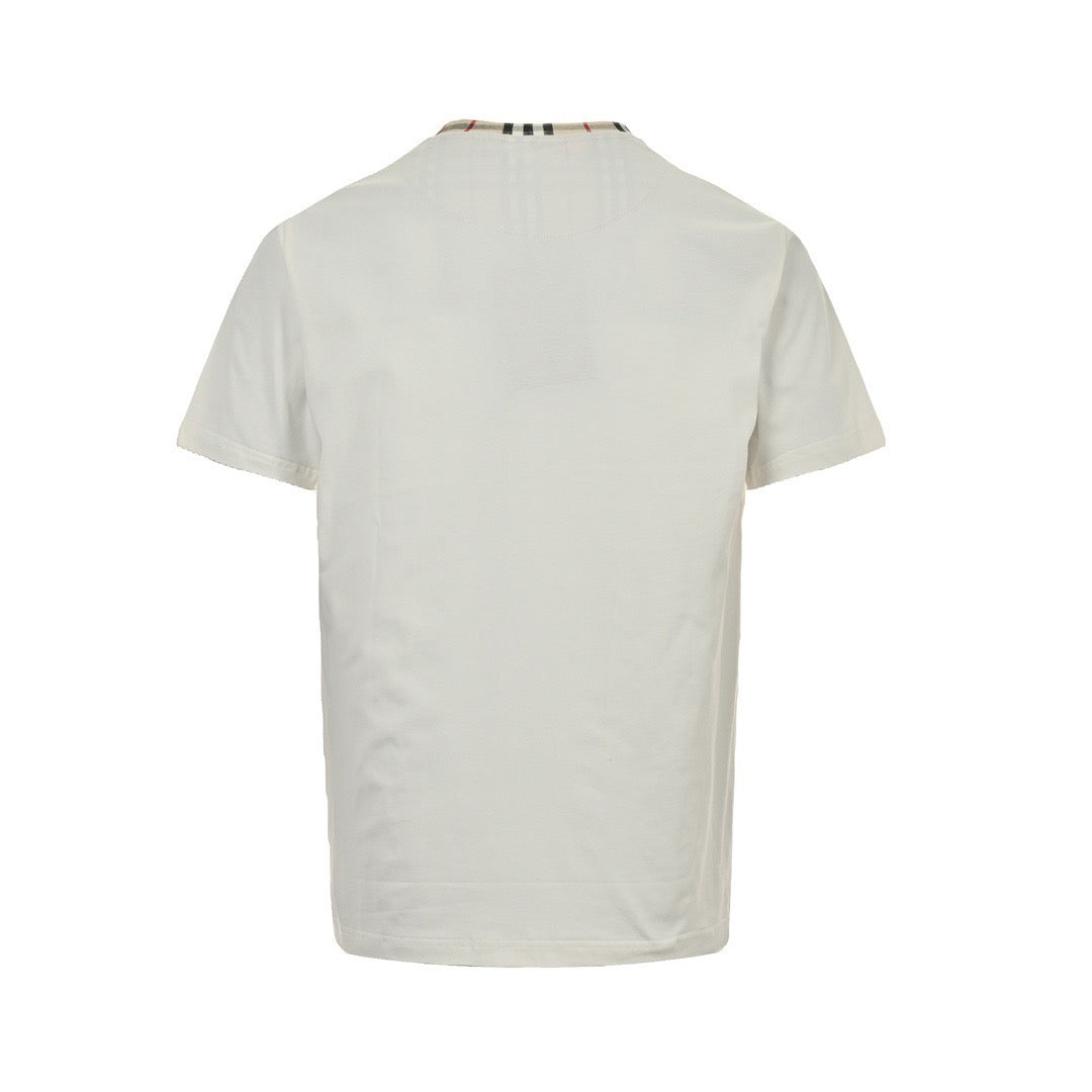 Burberry 24ss plaid collar patchwork embroidered letter short sleeves