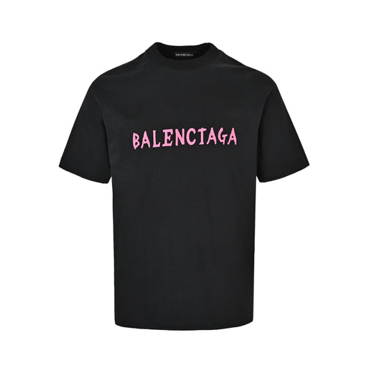 Balenciaga Dissolved Double B on the Back Destroyed Patch Embroidered Round Neck Short Sleeves