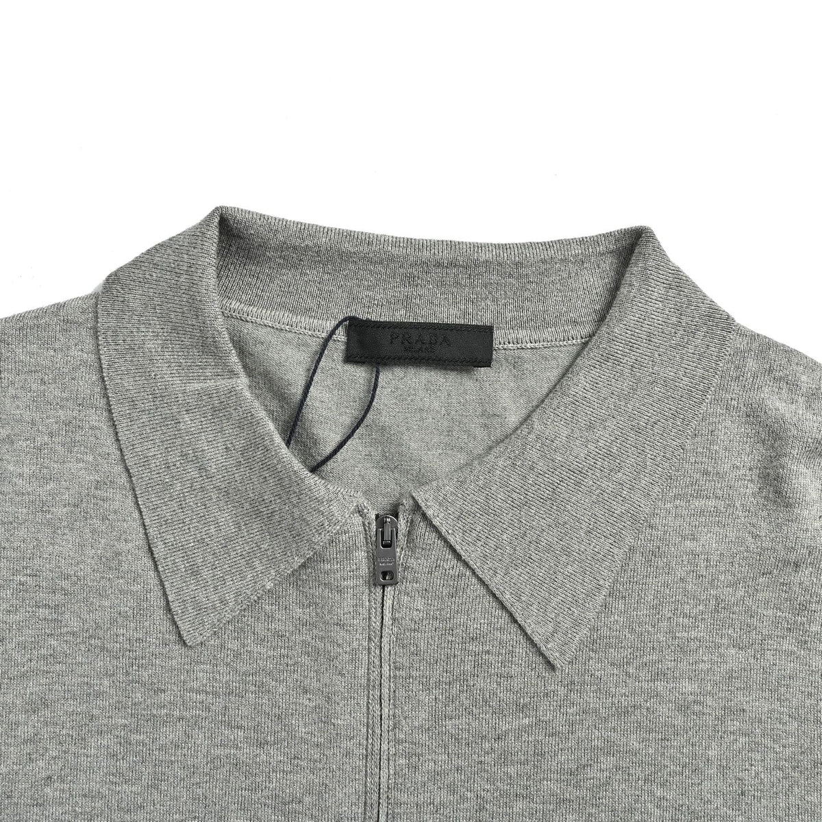 Prada Inverted triangle wool embroidered half-zip Polo short sleeves