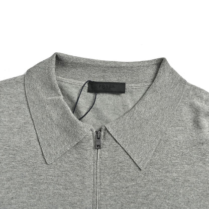 Prada Inverted triangle wool embroidered half-zip Polo short sleeves