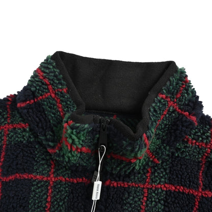 Miu Miu contrasting plaid sherpa zipper jacket