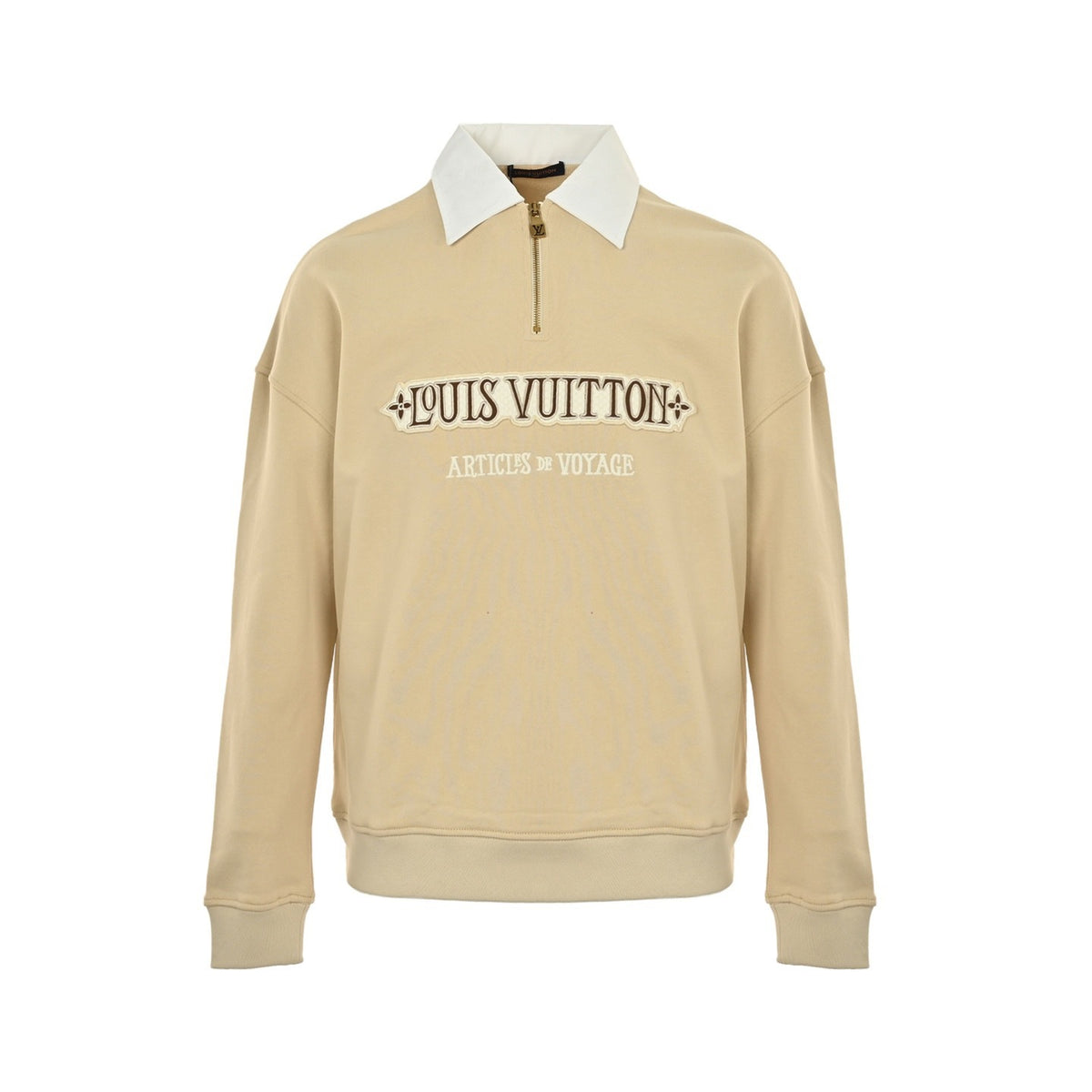 Louis Vuitton 25Fw letter embroidered white lapel half-zip sweatshirt