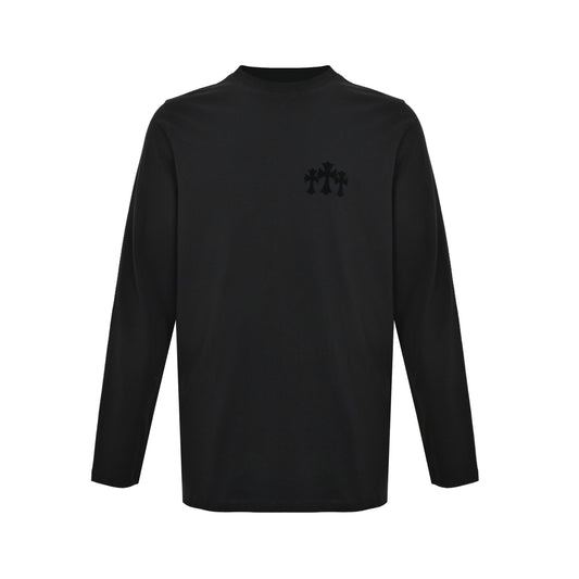 Chrome Hearts/Chrome Heart Cross Flocked Long Sleeve T-Shirt