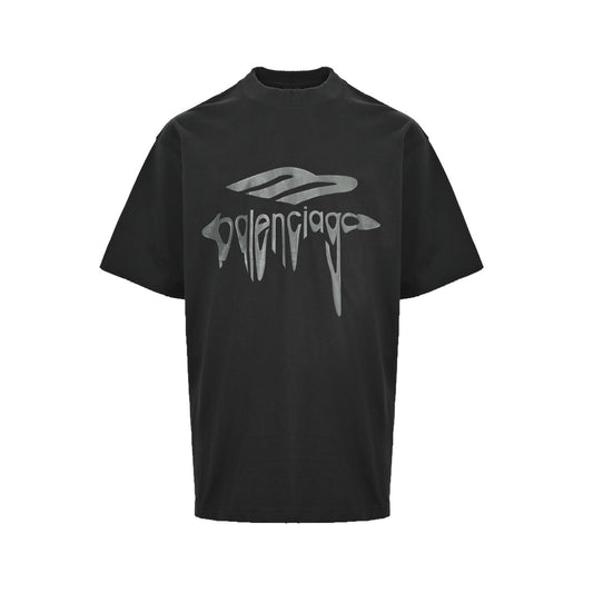Balenciaga 25ss melted logo crack print short sleeves