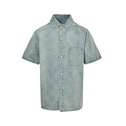 Louis Vuitton 25ss checkerboard denim short-sleeved shirt