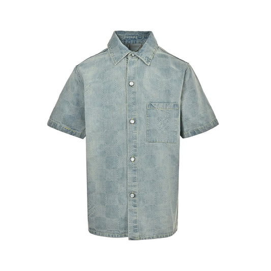 Louis Vuitton 25ss checkerboard denim short-sleeved shirt