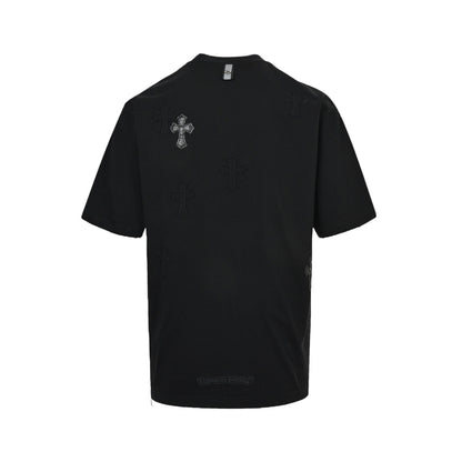 Chrome Hearts Heavy Duty Frayed Appliqué Embroidered Leather Label Hardware Short Sleeves