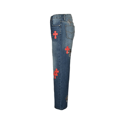 Chrome Hearts cross patch leather jeans