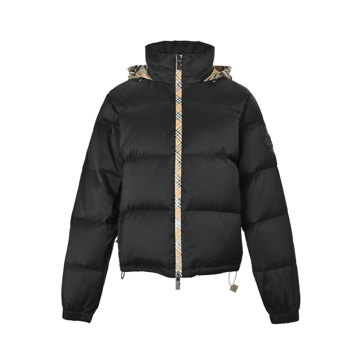 Burberry hidden hood plaid placket down jacket