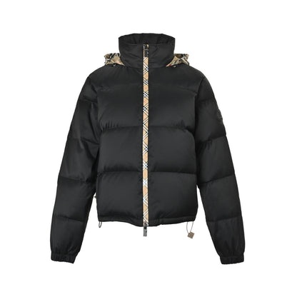 Burberry hidden hood plaid placket down jacket