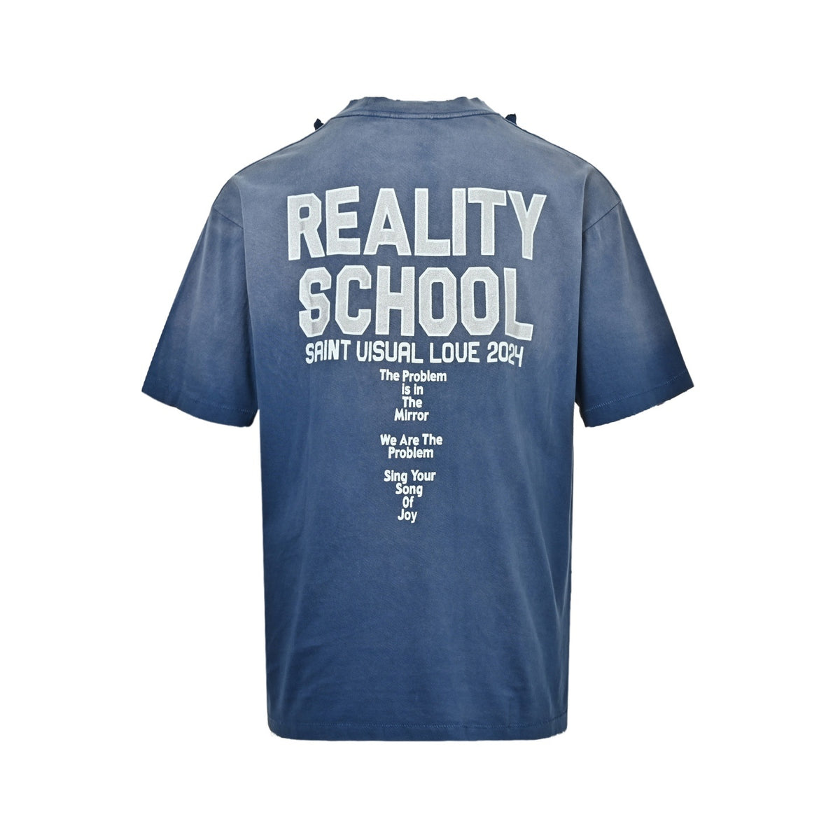 SAINT MICHAEL 25ss blue washed distressed slogan printed short sleeves