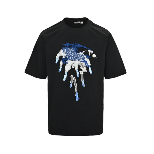 Burberry 25ss splash-ink toothbrush embroidered war horse short sleeves
