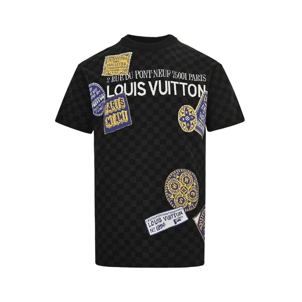 Louis Vuitton 25ss luggage tag checkerboard jacquard knitted short sleeves
