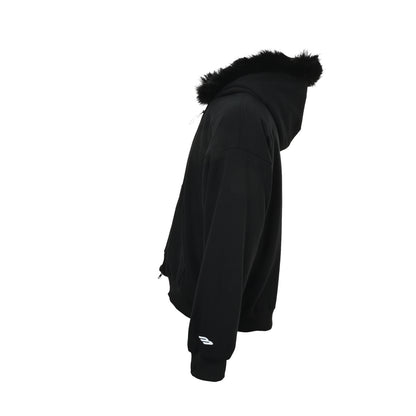 Balenciaga mink fur collar hooded sweatshirt jacket