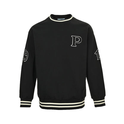 Prada 25Fw contrasting threaded patch letter embroidered round neck sweatshirt
