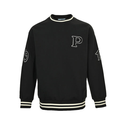 Prada 25Fw contrasting threaded patch letter embroidered round neck sweatshirt