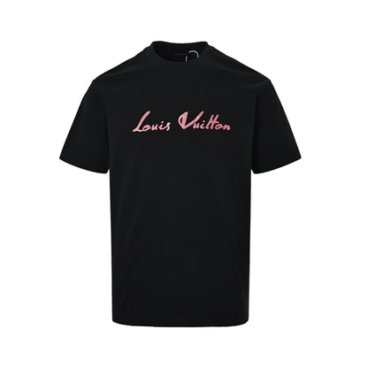 LouisVuitton/Louis Vuitton multi-layer logo pink letter short sleeves