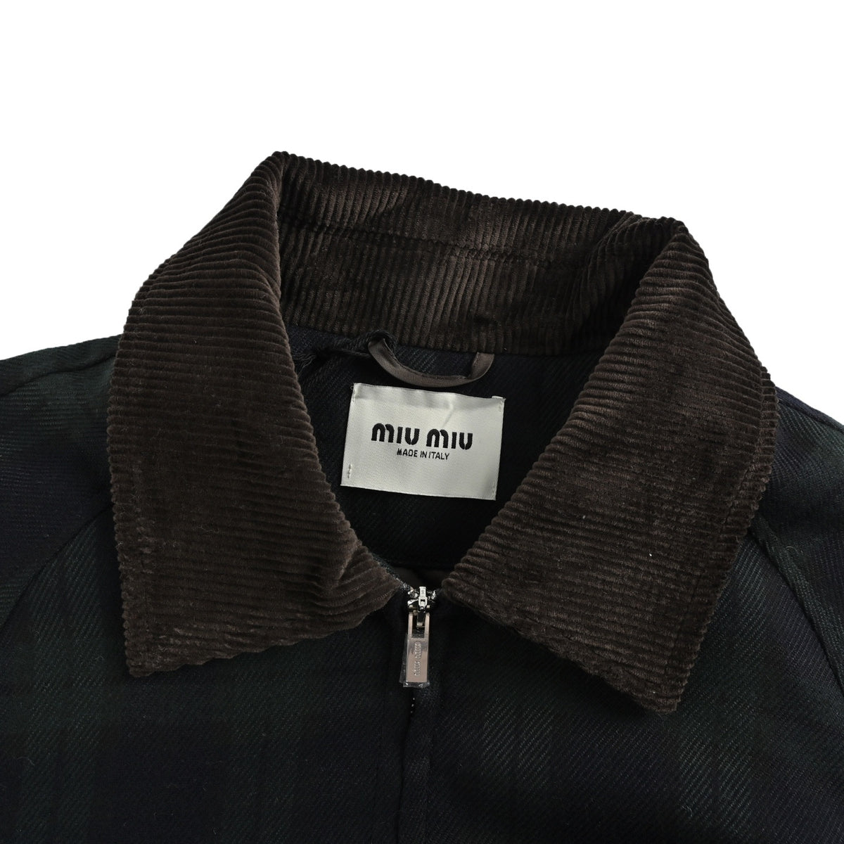 MiuMiu/Miu Miu Green Check Corduroy Collar Twill Jacket