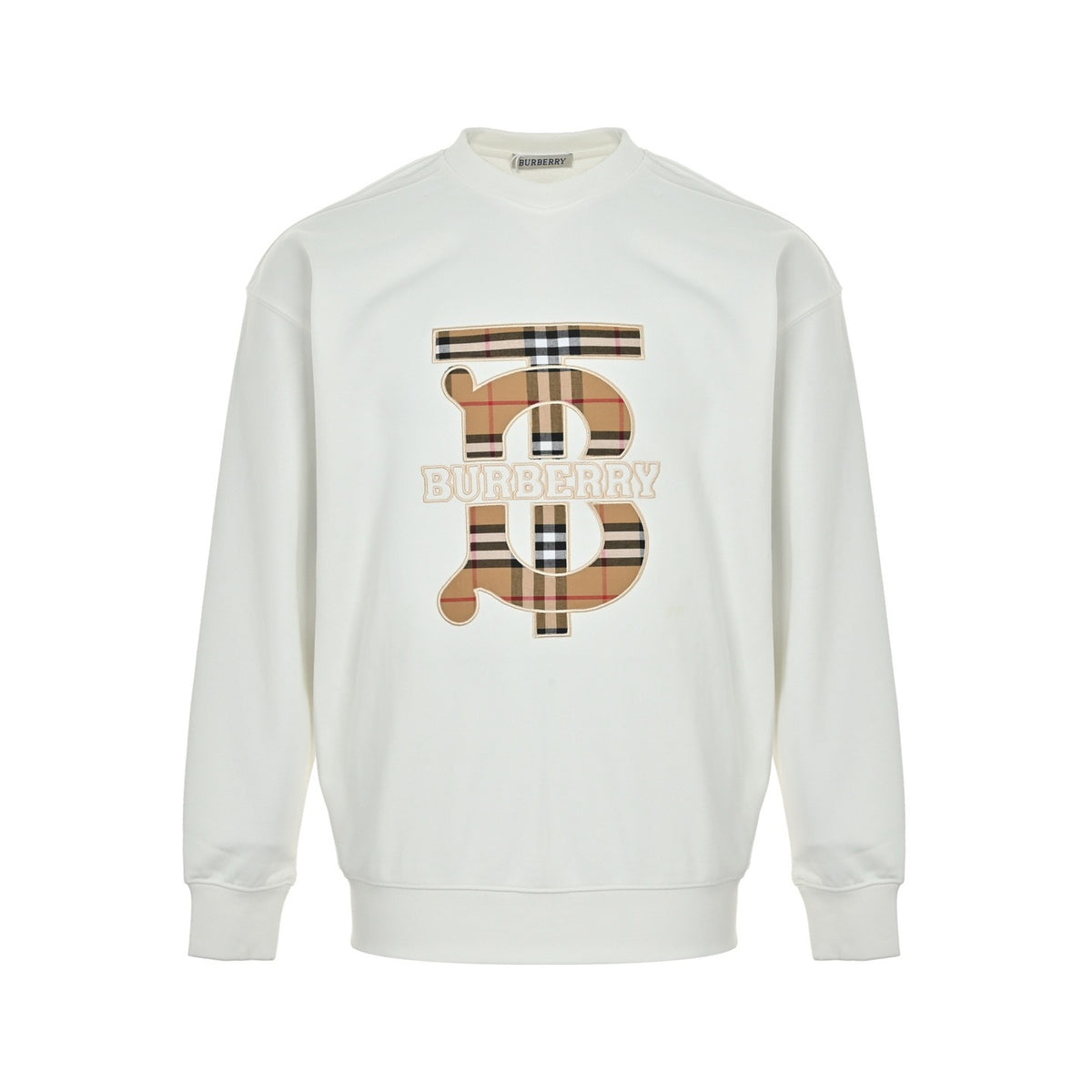Bueberry/Burberry 25Fw plaid patch TB letter embroidered round neck sweatshirt