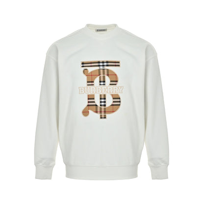 Bueberry/Burberry 25Fw plaid patch TB letter embroidered round neck sweatshirt
