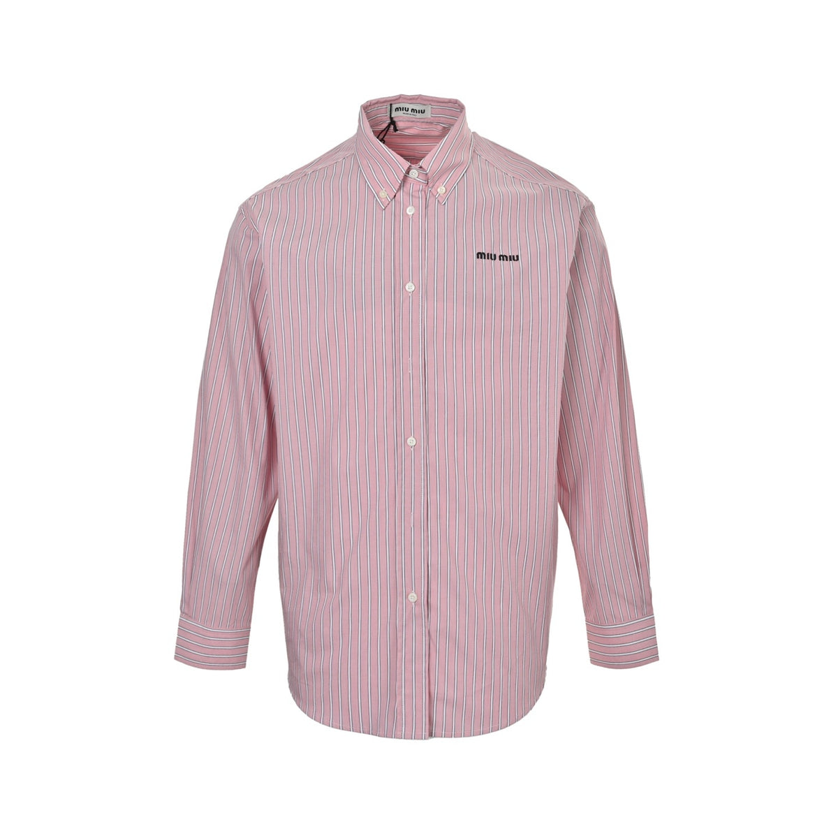 Miu Miu pink vertical striped long-sleeved shirt