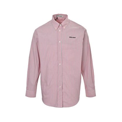 Miu Miu pink vertical striped long-sleeved shirt